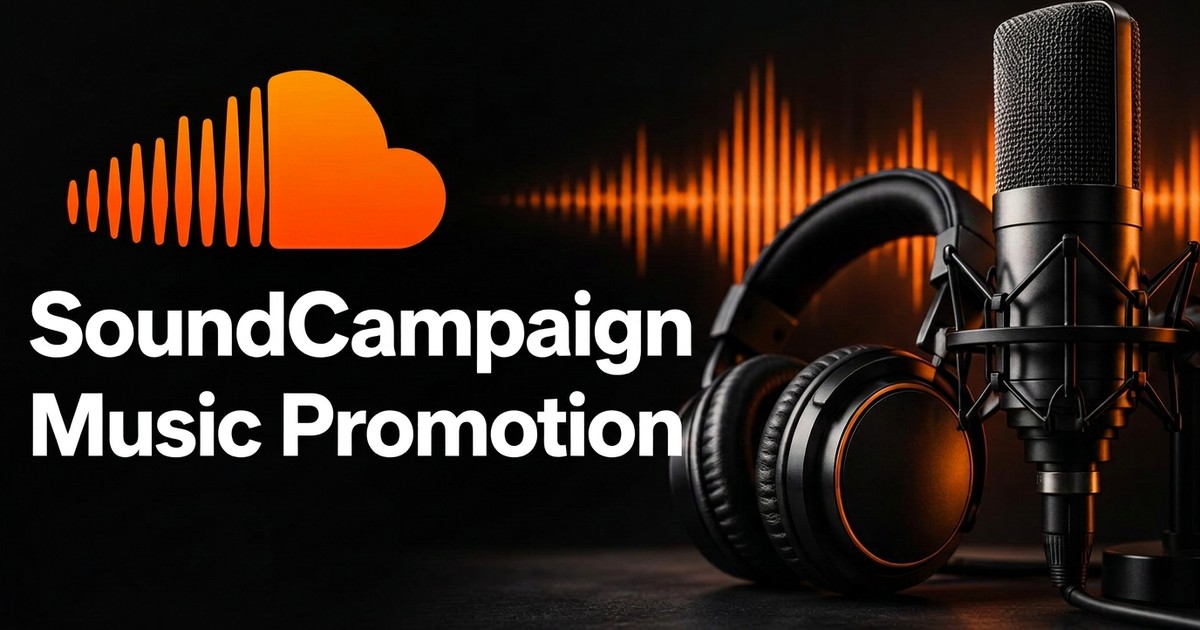 SoundCampaign Music Promotion — studio headphones and microphone
